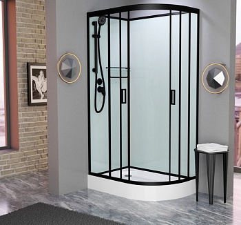 Душевая кабина Frank F411L/R Black без крыши, 110 x 80 см, низкий поддон, стекла прозрачные, профиль черный, 114004/114005 