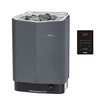 Печь для бани и сауны Tylo Sense Combi Pure 8 (Пульт Pure в комплекте, 8 кВт, 6-12 м³, парогенератор 1,3 кВт, 20 кг камней, серый цвет) 
