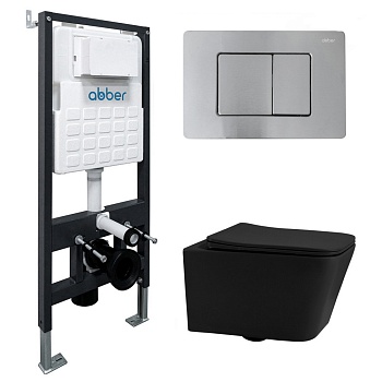 Инсталляция с унитазом Abber Rechteck AC1201MB-AC0105-AC0120MCH, сиденье микролифт, клавиша смыва хром матовый, черный матовый, комплект 