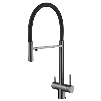 Смеситель Abber Wasser Kreis AF81141NG, для кухонной мойки с подключением к фильтру, с гибким изливом, цвет никель 